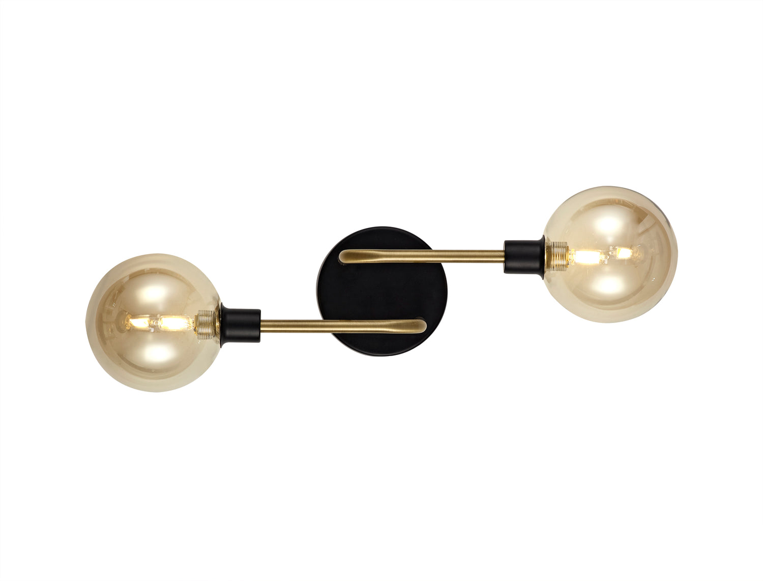 Gayle Wall Lamp, 2 Light G9, Matt Black/Antique Brass/Cognac Glass