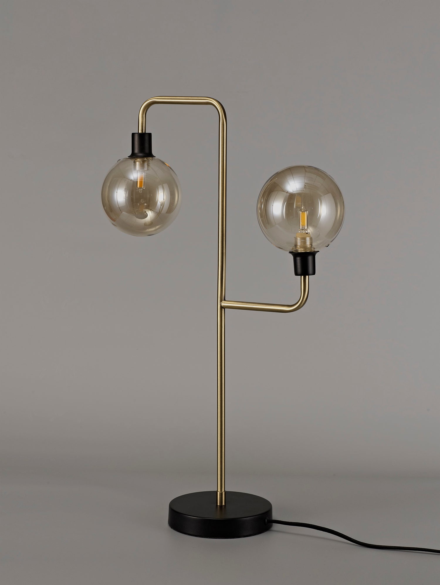 Gayle Table Lamp, 2 Light G9, Matt Black/Antique Brass/Cognac Glass