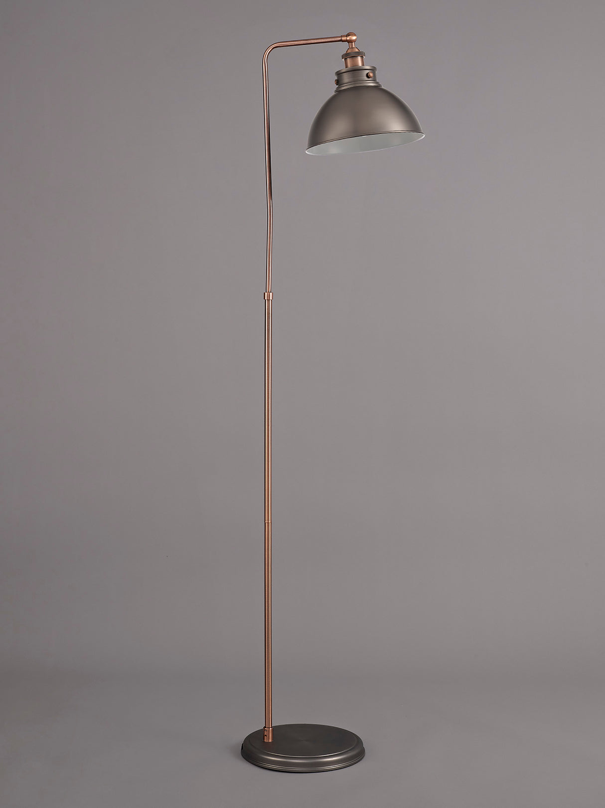 Entwistle Adjustable Floor Lamp, 1 x E27, Antique Silver/Copper/White