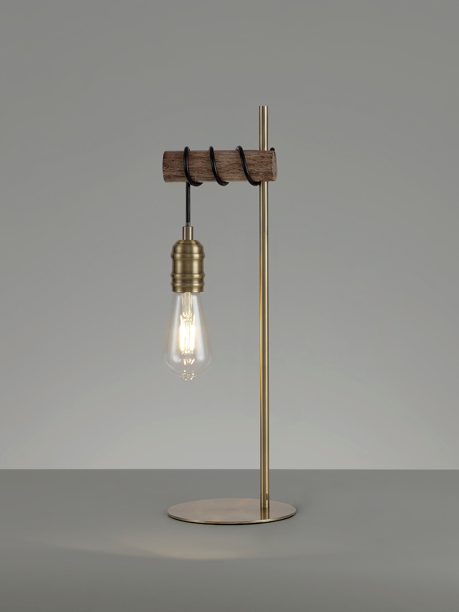 Tiler Table Lamp, 1 x E27, Medium Oak/Antique Brass