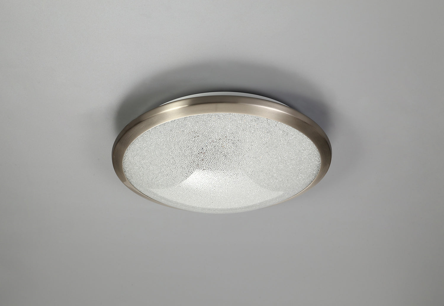 Clarke Ceiling, 30cm 1 x 12W LED, 3000K, 750lm, IP44, Satin Nickel/Crystaline, 3yrs Warranty