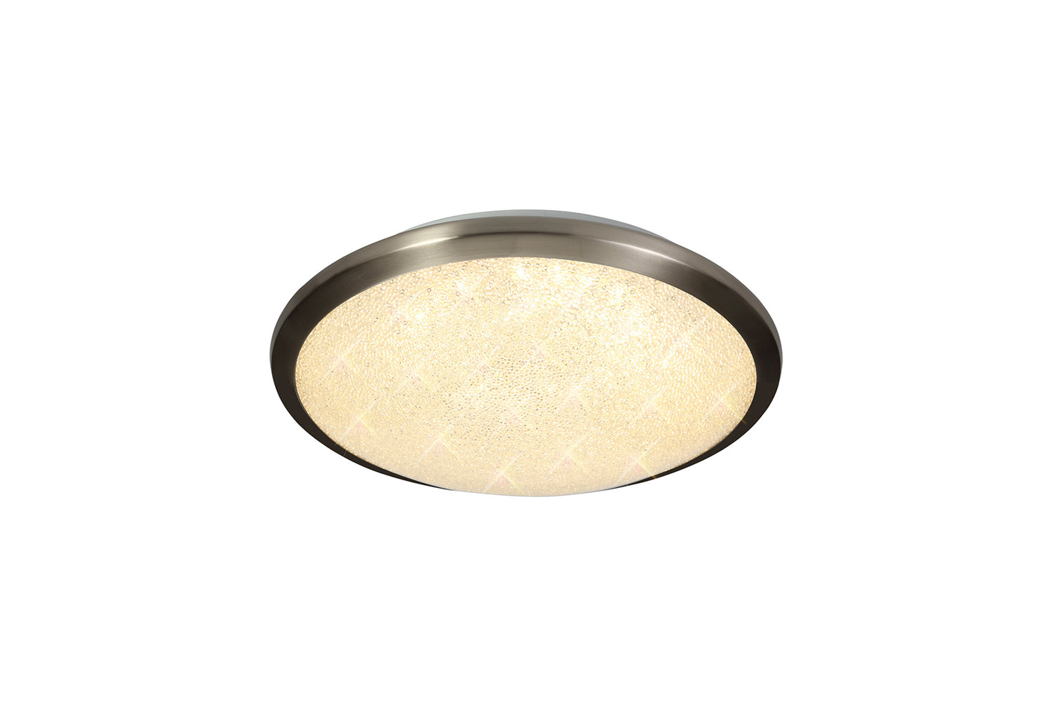 Clarke Ceiling, 30cm 1 x 12W LED, 3000K, 750lm, IP44, Satin Nickel/Crystaline, 3yrs Warranty