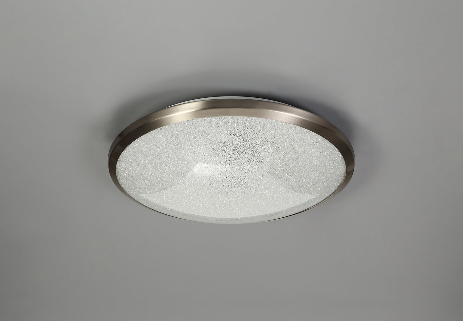 Clarke Ceiling, 35cm 1 x 18W LED, 3000K, 1044lm, IP44, Satin Nickel/Crystaline, 3yrs Warranty