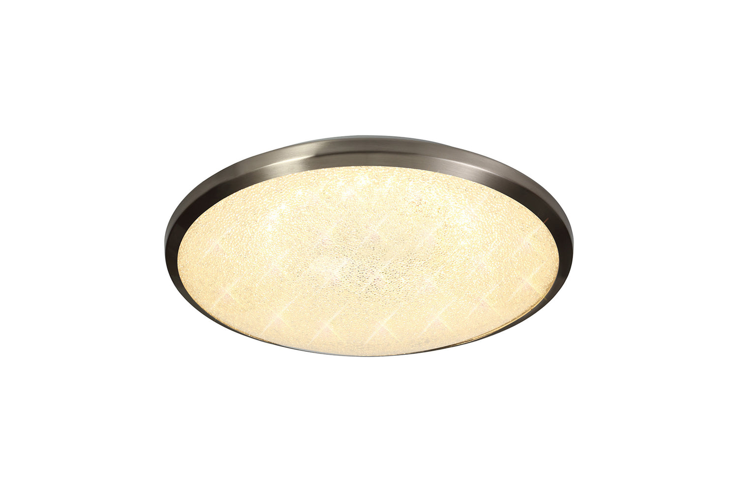 Clarke Ceiling, 35cm 1 x 18W LED, 3000K, 1044lm, IP44, Satin Nickel/Crystaline, 3yrs Warranty