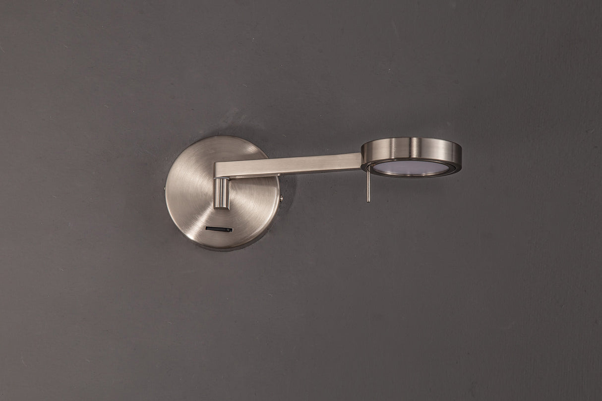 Carney Switched Adjustable Wall Lamp / Reader, 1 x 8W LED, 3000K, Satin Nickel, 3yrs Warranty