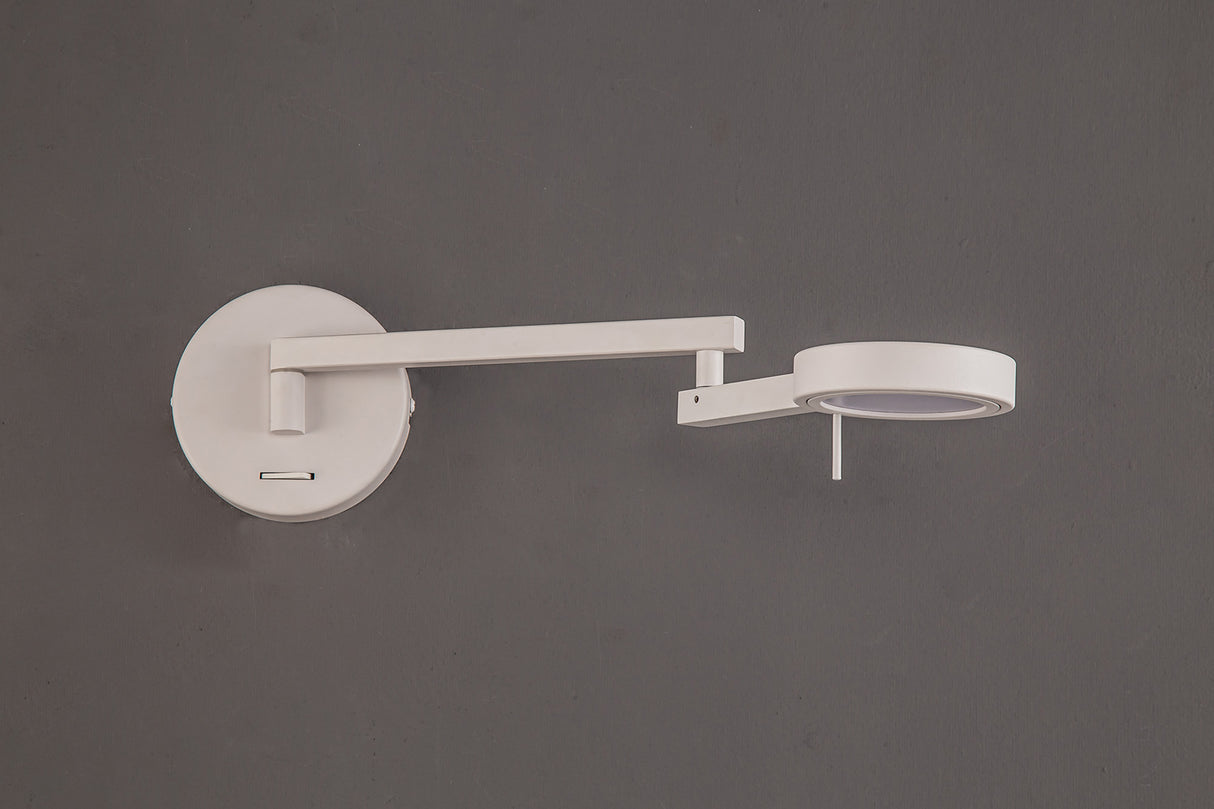 Carney Switched Adjustable Swing Arm Wall Lamp / Reader, 1 x 8W LED, 3000K, Sand White, 3yrs Warranty