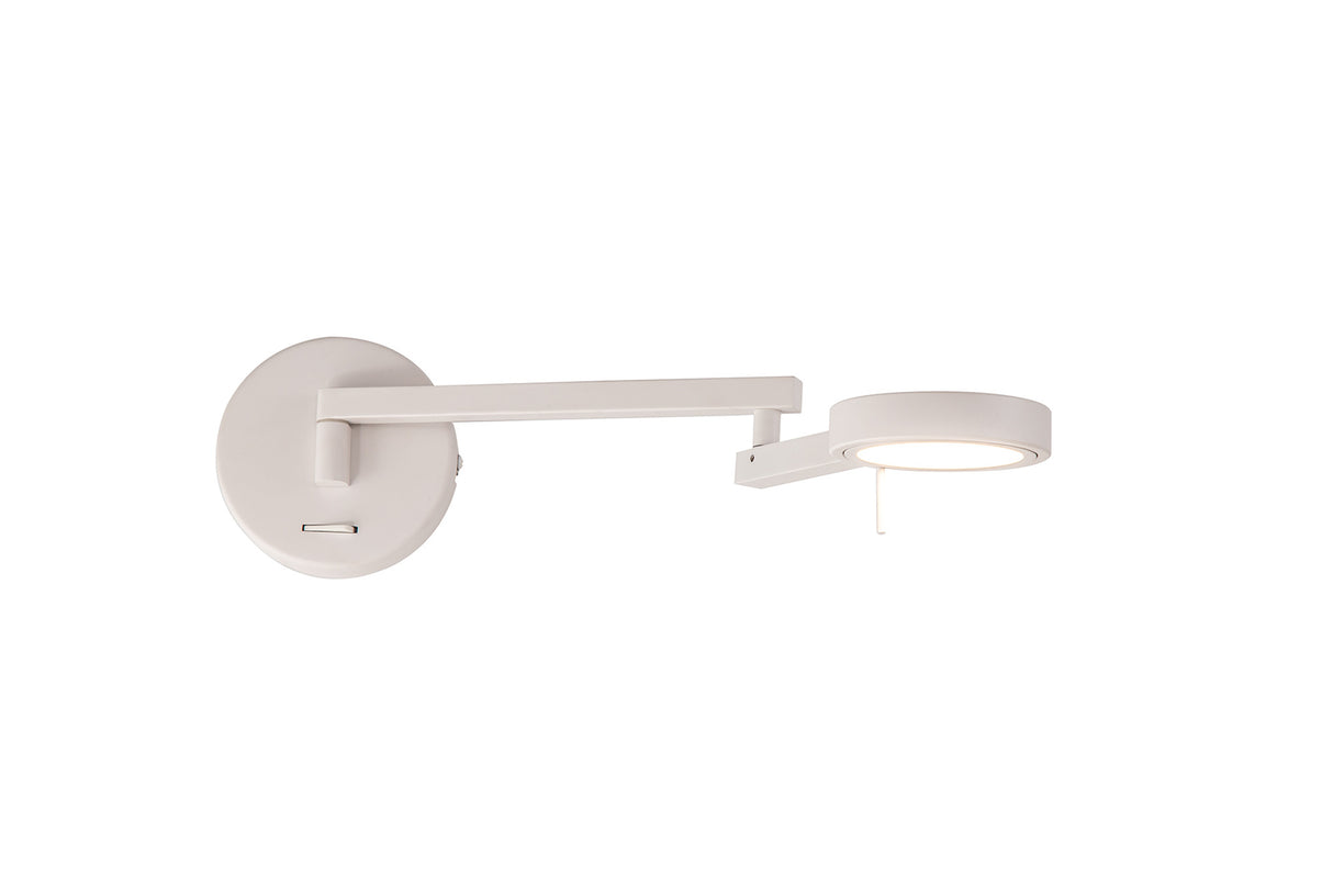 Carney Switched Adjustable Swing Arm Wall Lamp / Reader, 1 x 8W LED, 3000K, Sand White, 3yrs Warranty