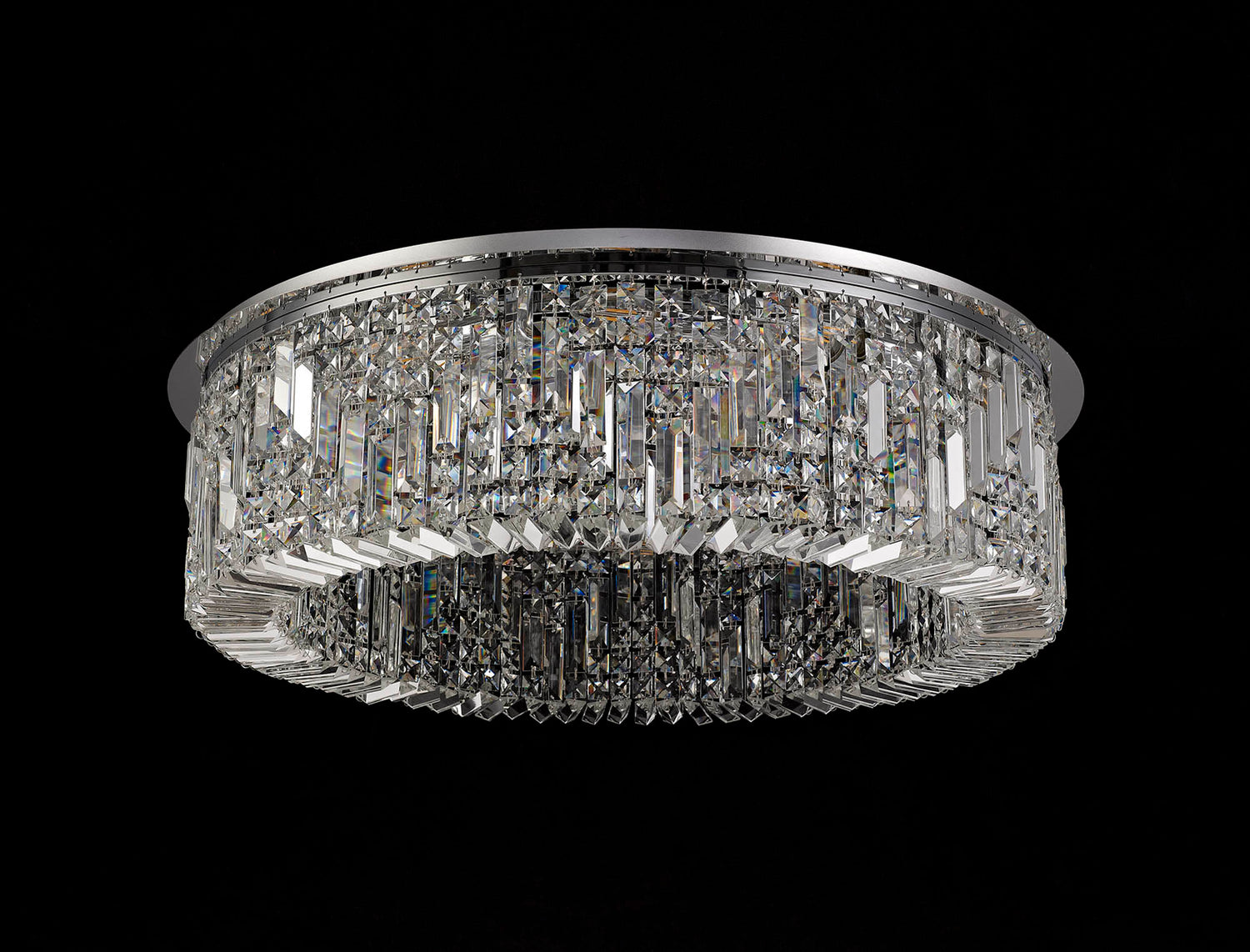 Devine 85cm Round Flush Chandelier, 12 Light E14, Polished Chrome/Crystal Item Weight: 21kg