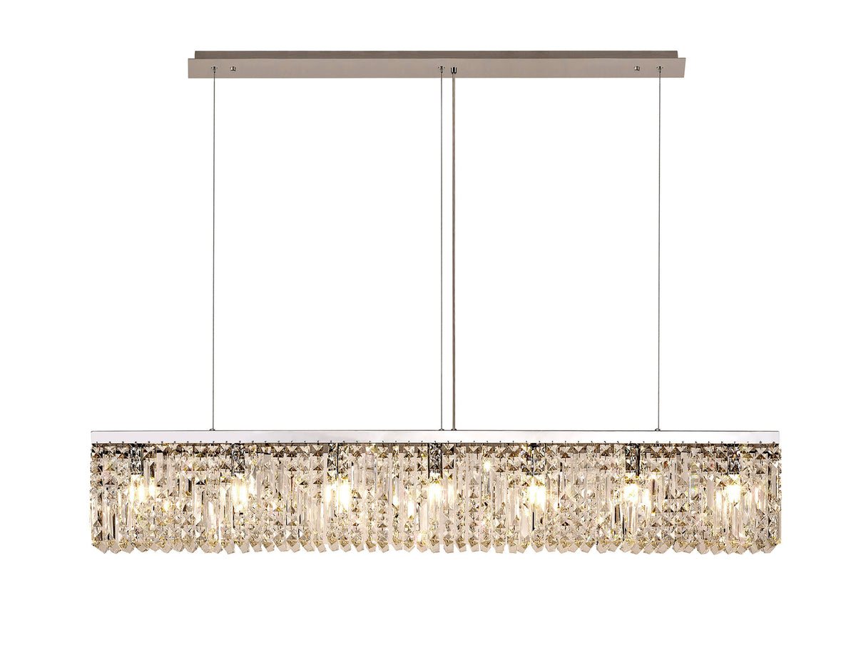 Devine 138x9cm Linear Pendant Chandelier, 7 Light E14, Polished Chrome/Crystal