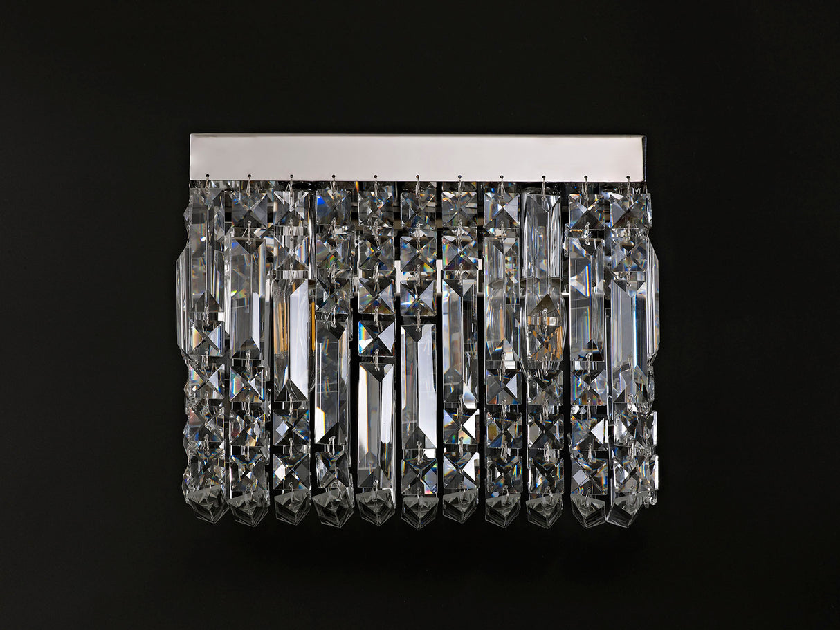 Devine 29x13cm Rectangular Small Wall Lamp, 2 Light E14, Polished Chrome/Crystal