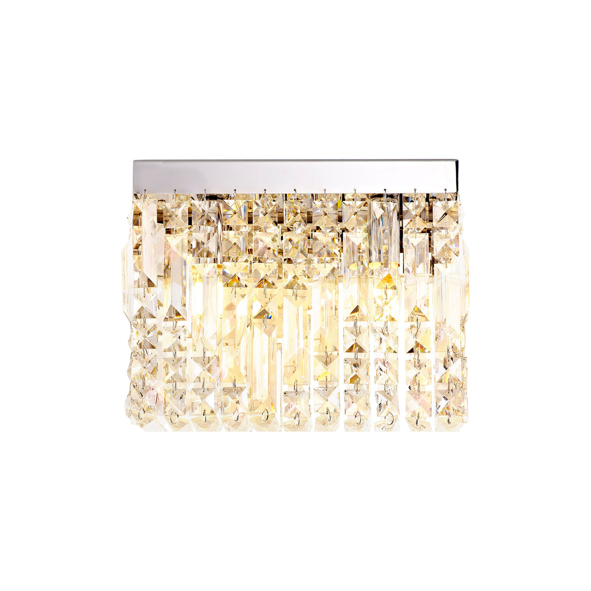 Devine 29x13cm Rectangular Small Wall Lamp, 2 Light E14, Polished Chrome/Crystal