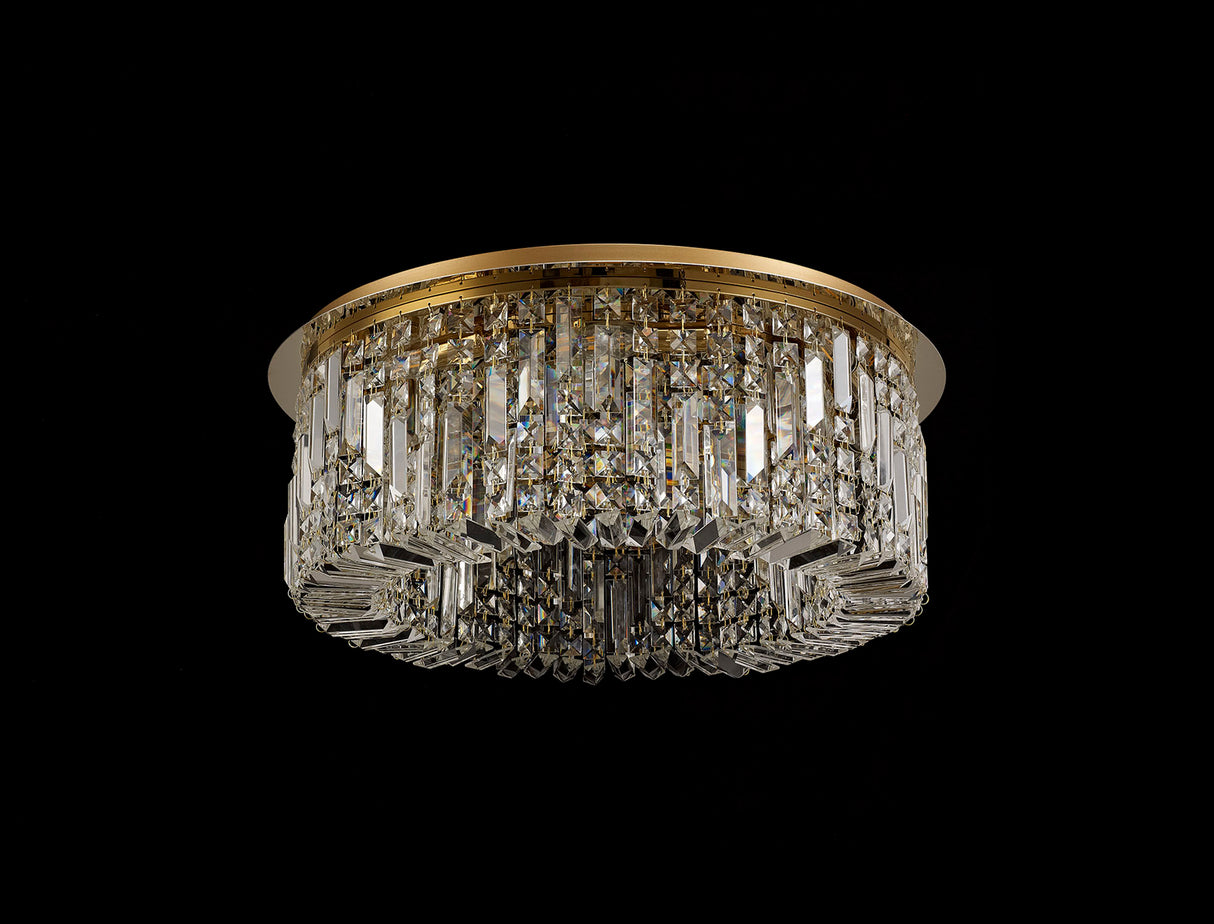 Devine 65cm Round Flush Chandelier, 8 Light E14, Gold/Crystal
