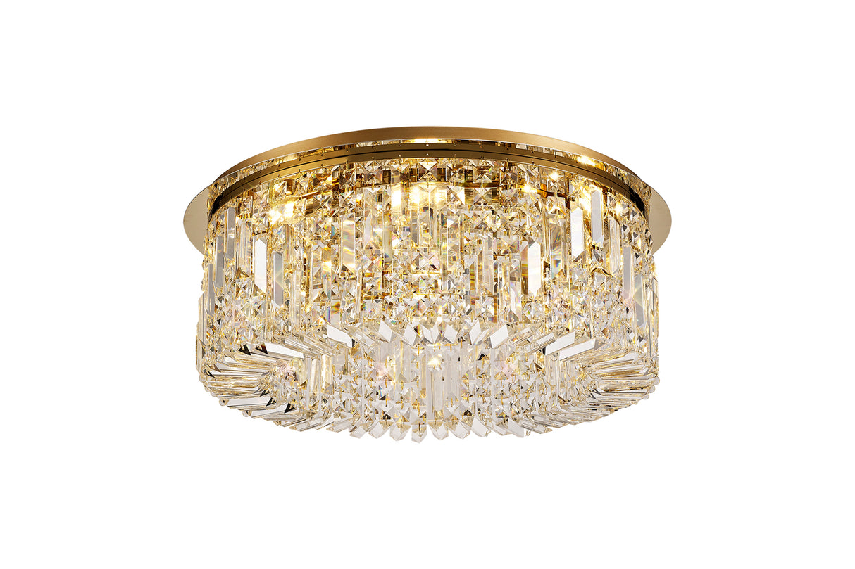 Devine 65cm Round Flush Chandelier, 8 Light E14, Gold/Crystal