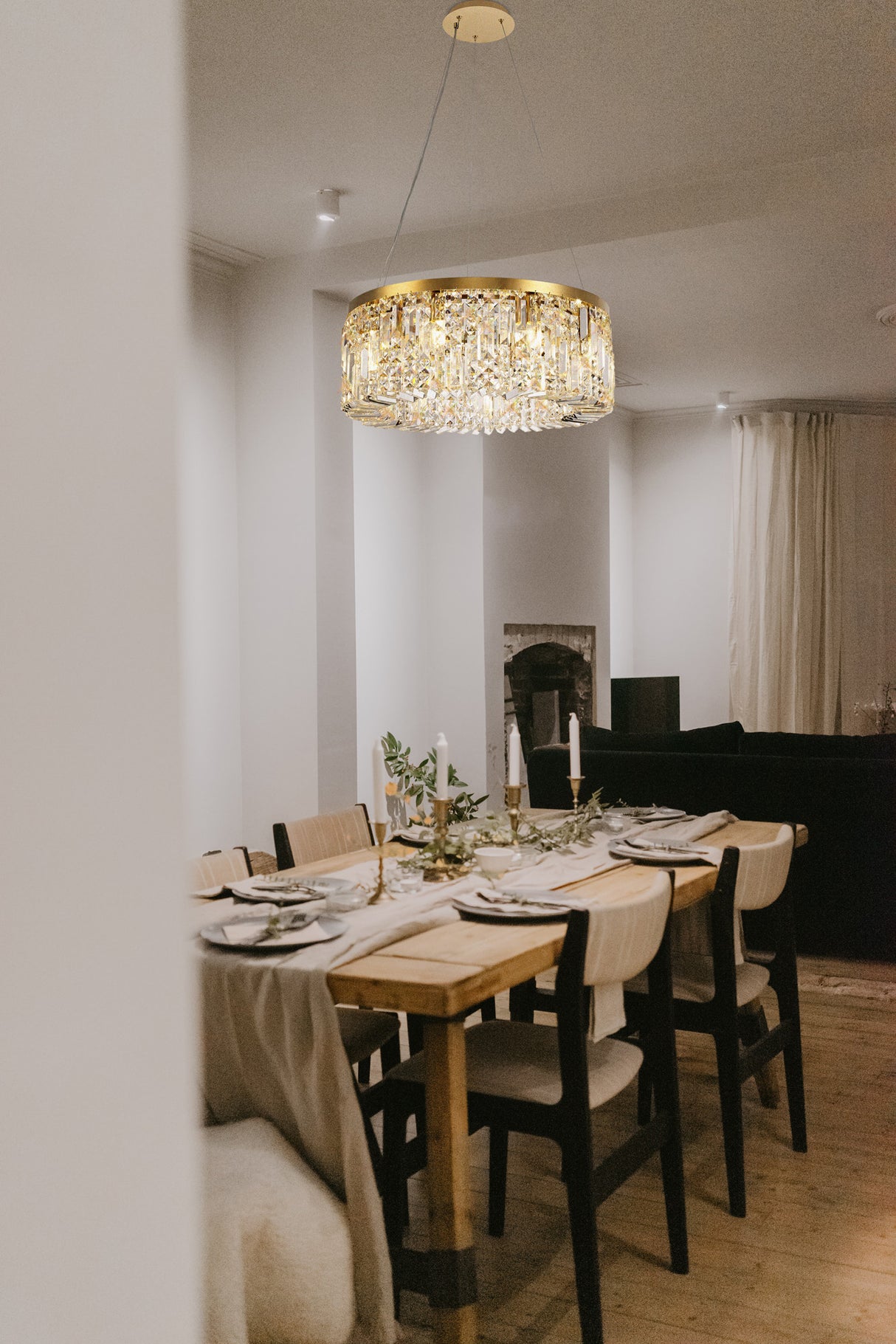 Devine 60cm Round Pendant Chandelier, 8 Light E14, Gold/Crystal