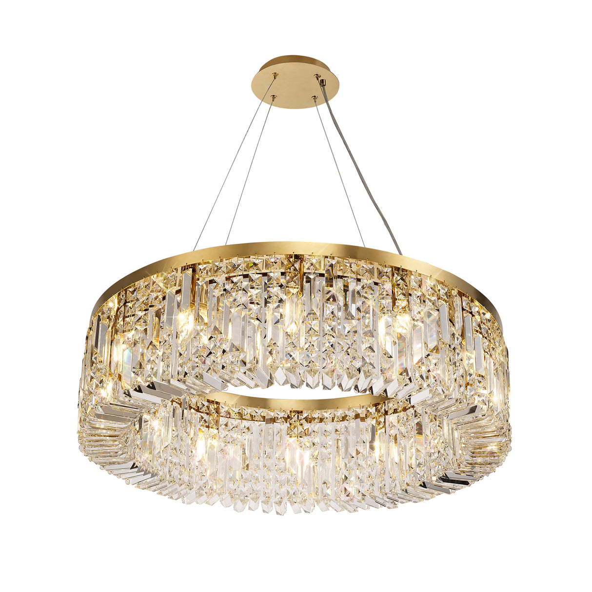 Devine 80cm Round Pendant Chandelier, 12 Light E14, Gold/Crystal Item Weight: 16.8kg