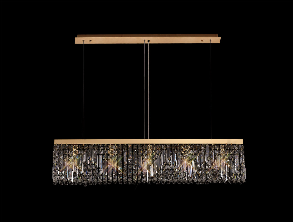 Devine 102x9cm Linear Pendant Chandelier, 5 Light E14, Gold/Crystal
