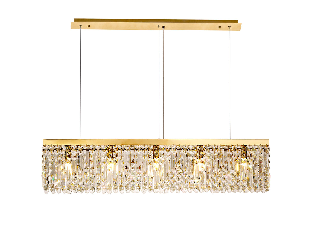 Devine 102x9cm Linear Pendant Chandelier, 5 Light E14, Gold/Crystal