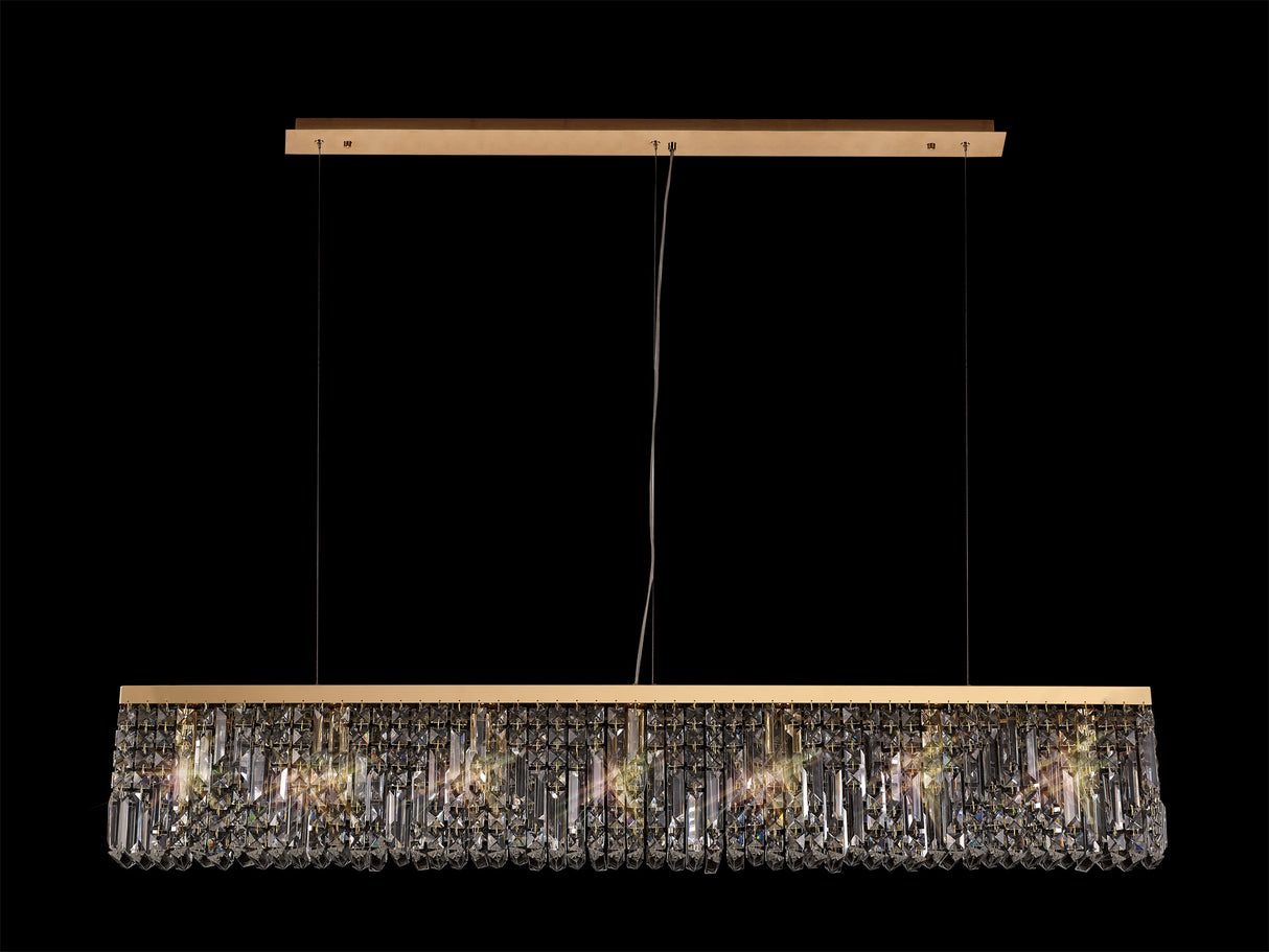 Devine 138x9cm Linear Pendant Chandelier, 7 Light E14, Gold/Crystal