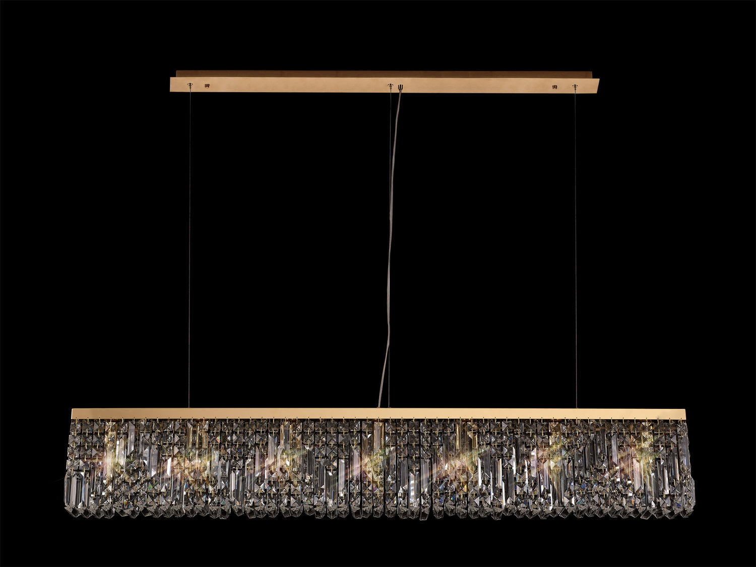 Devine 138x9cm Linear Pendant Chandelier, 7 Light E14, Gold/Crystal