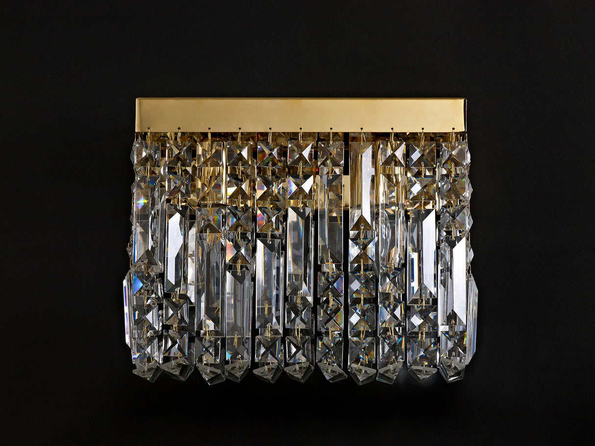 Devine 29x13cm Rectangular Small Wall Lamp, 2 Light E14, Gold/Crystal