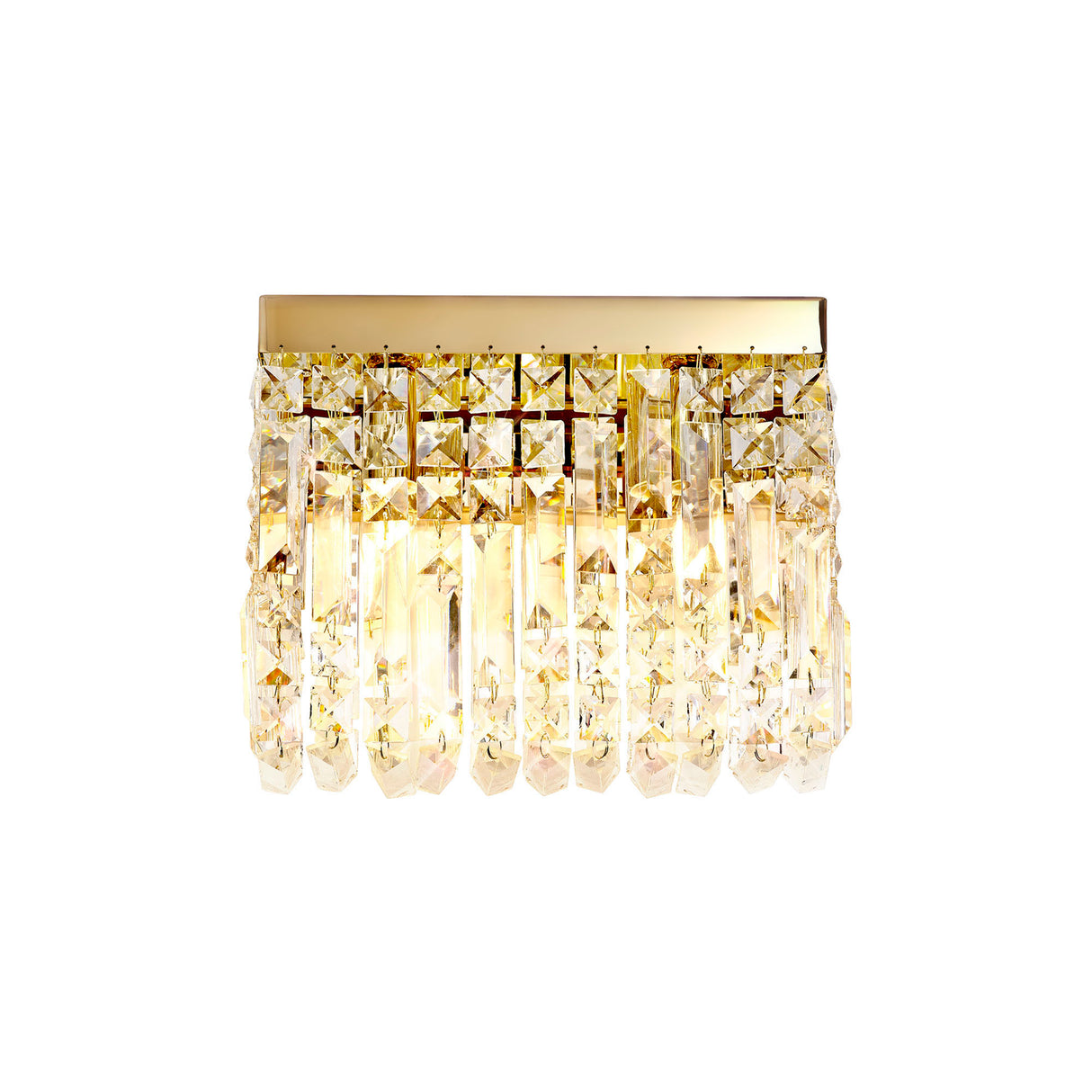 Devine 29x13cm Rectangular Small Wall Lamp, 2 Light E14, Gold/Crystal