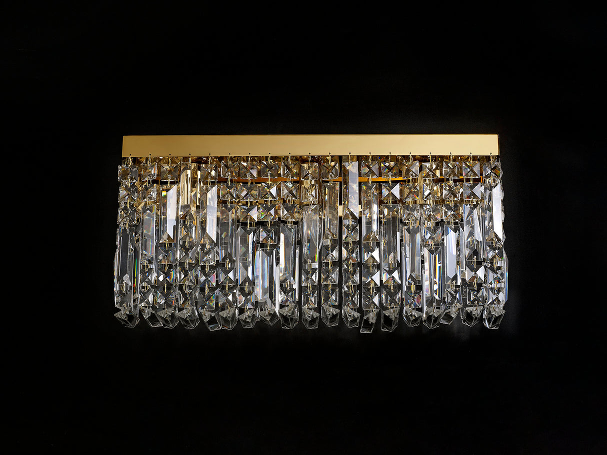 Devine 50x24cm Rectangular Large Wall Lamp, 3 Light E14, Gold/Crystal