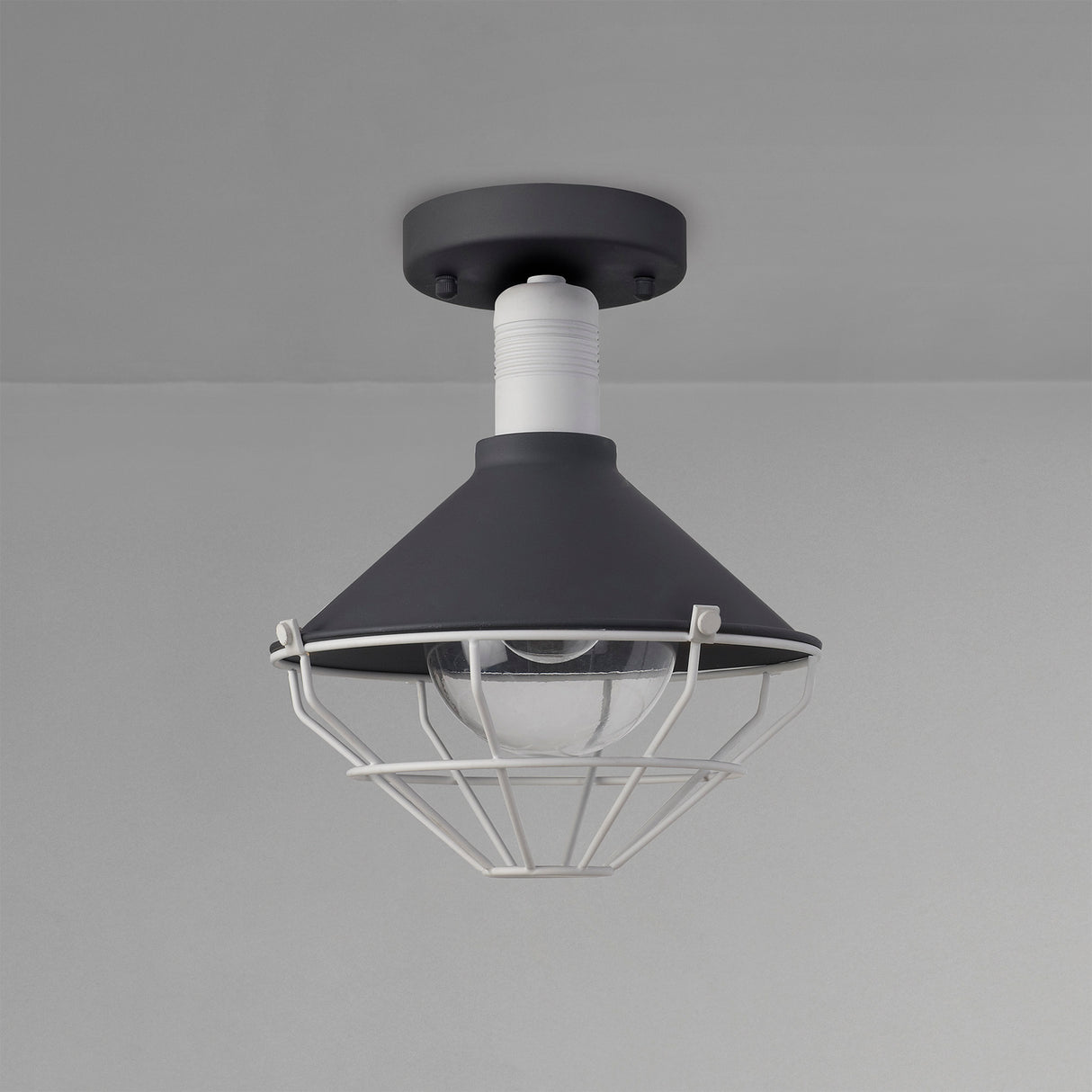 Rush Semi Flush Ceiling, 1 Light E27, IP65, Anthracite/Matt White, 2yrs Warranty