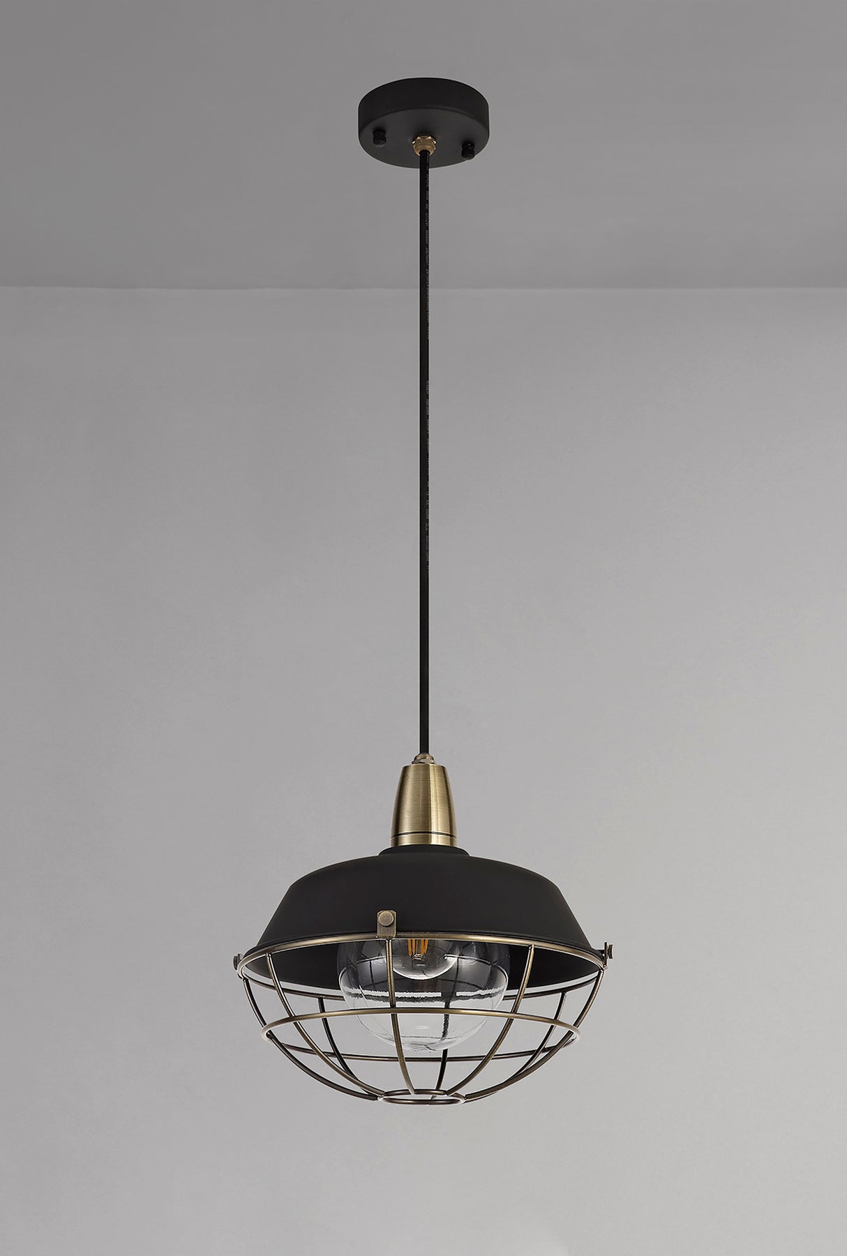 Lemon Pendant, 1 Light E27, IP65, Matt Black/Antique Brass, 2yrs Warranty