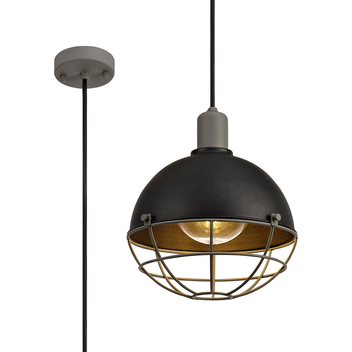Hegan Pendant, 1 Light E27, IP65, Matt Black/Grey, 2yrs Warranty