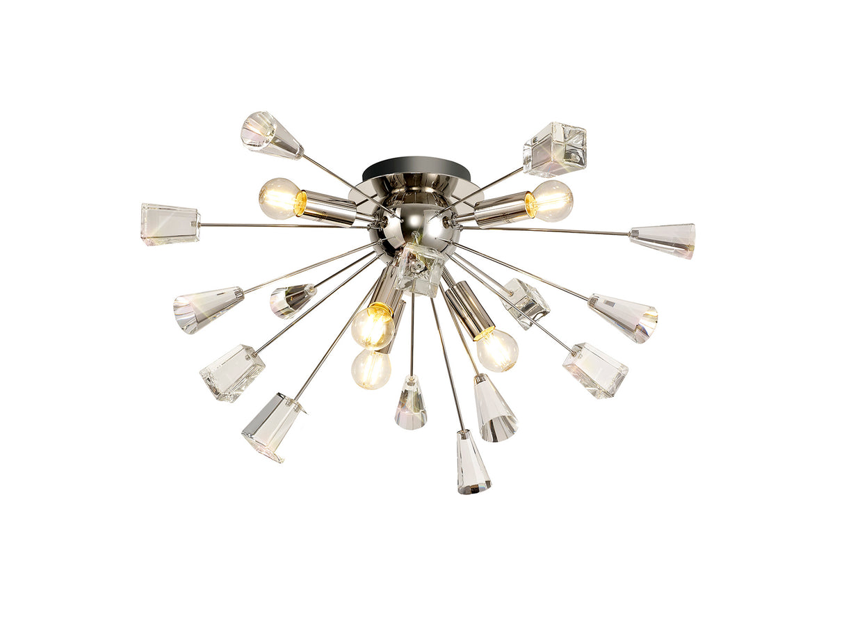 Rogan Ceiling Sputnik , 6 Light E14, Polished Nickel/Crystal