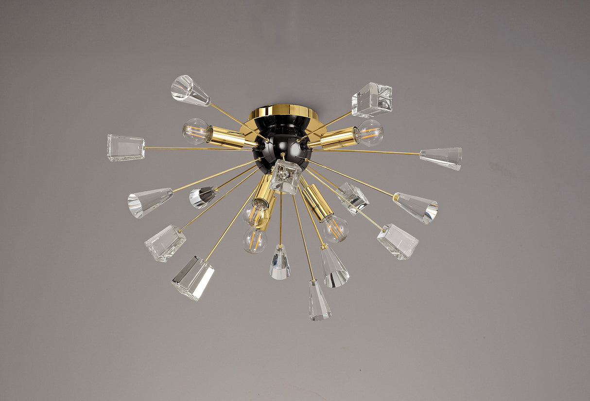 Rogan Ceiling Sputnik, 6 Light E14, Brushed Gold & Gloss Black/Crystal