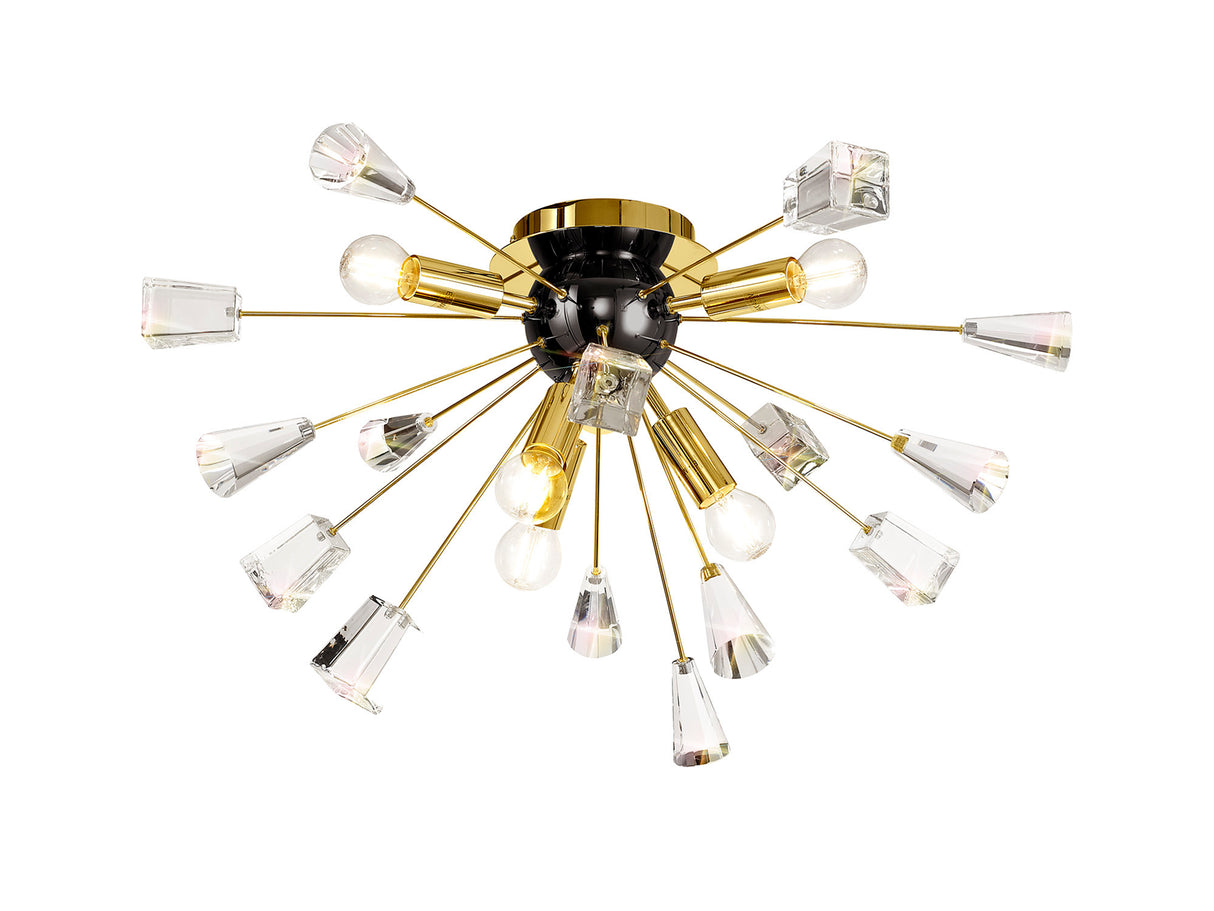 Rogan Ceiling Sputnik, 6 Light E14, Brushed Gold & Gloss Black/Crystal