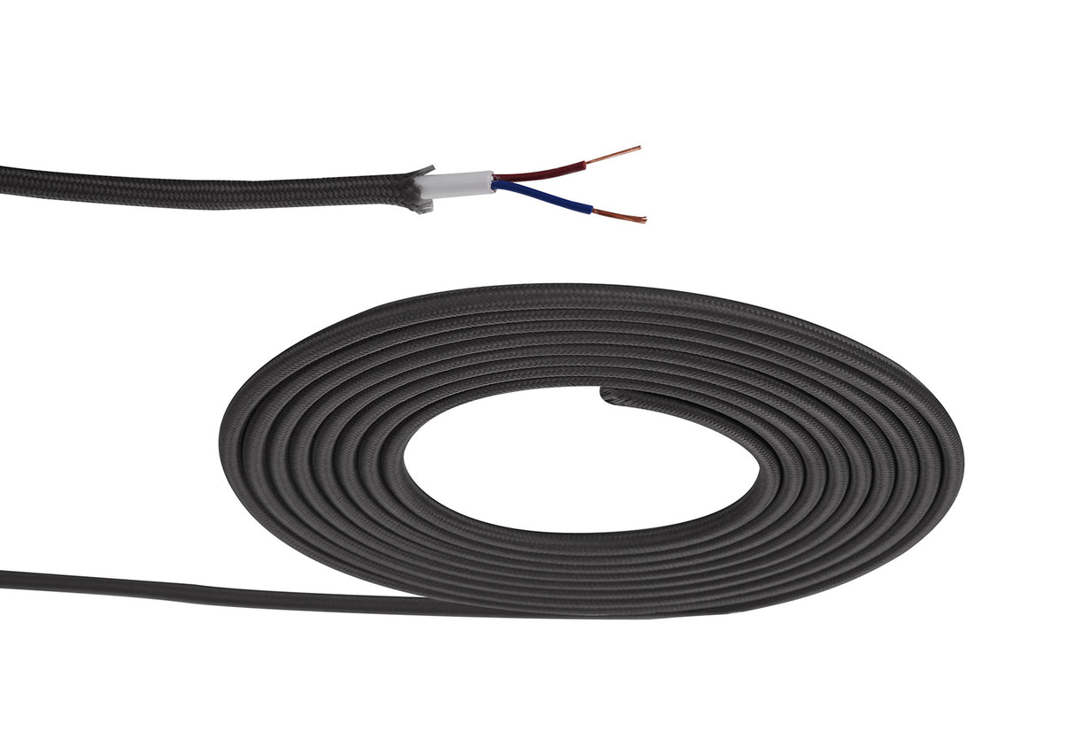 Robson 1m Black Braided 2 Core 0.75mm Cable VDE Approved (qty ordered will be supplied as one continuous length)