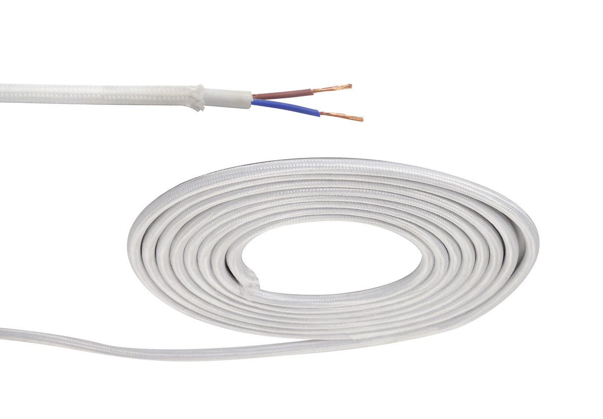 Robson 1m White Braided 2 Core 0.75mm Cable VDE Approved (qty ordered will be supplied as one continuous length)