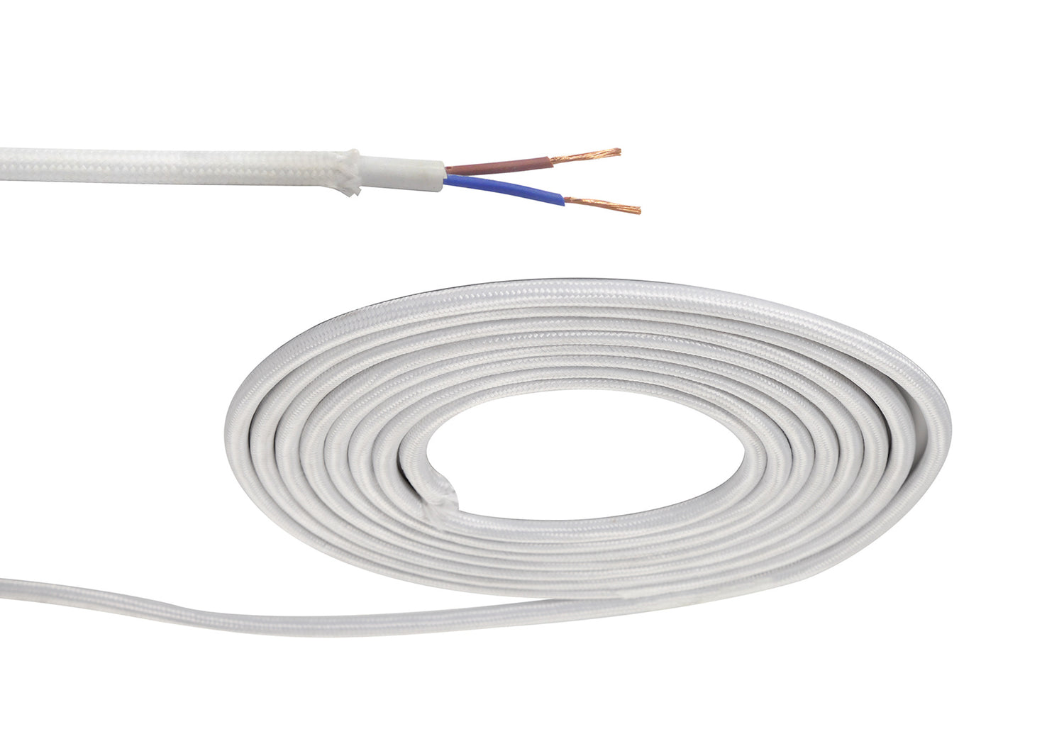 Robson 1m White Braided 2 Core 0.75mm Cable VDE Approved (qty ordered will be supplied as one continuous length)