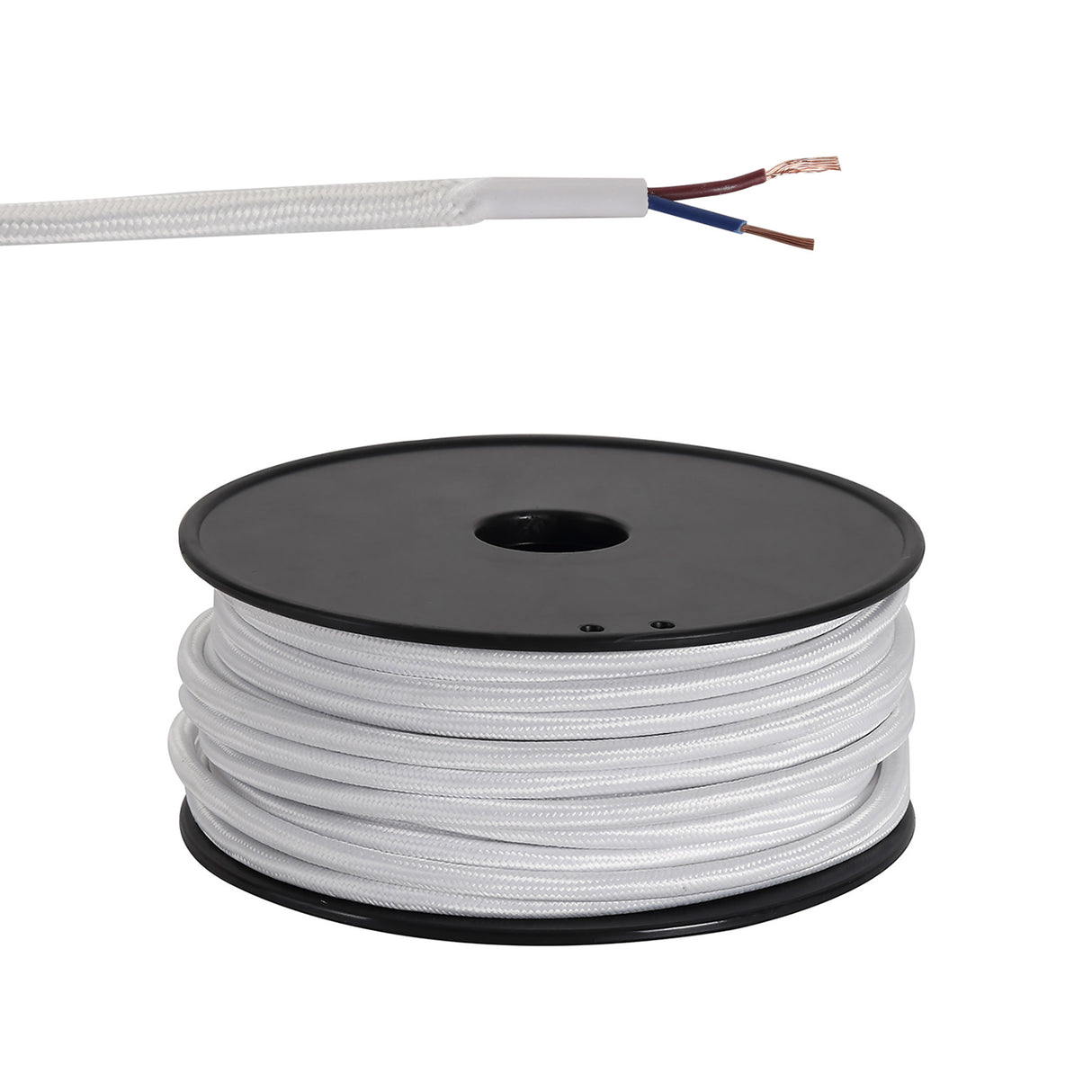 Robson 25m Roll White Braided 2 Core 0.75mm Cable VDE Approved