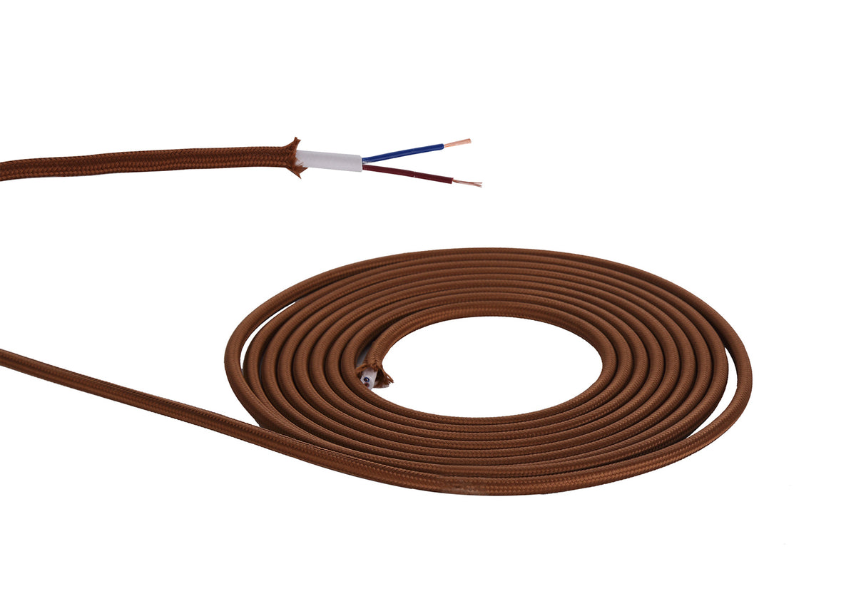 Robson 1m Dark Brown Braided 2 Core 0.75mm Cable VDE Approved (qty ordered will be supplied as one continuous length)