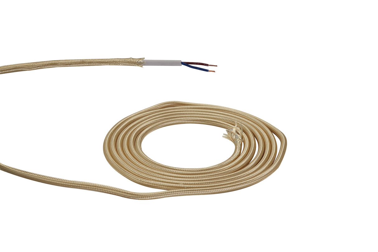 Robson 1m Gold Braided 2 Core 0.75mm Cable VDE Approved (qty ordered will be supplied as one continuous length)