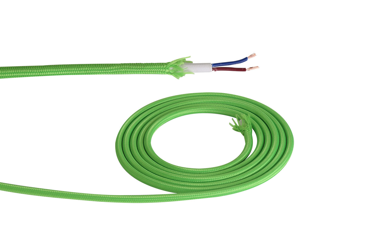 Robson 1m Lime Green Braided 2 Core 0.75mm Cable VDE Approved (qty ordered will be supplied as one continuous length)