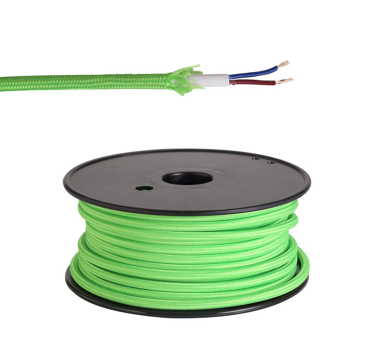 Robson 25m Roll Lime Green Braided 2 Core 0.75mm Cable VDE Approved