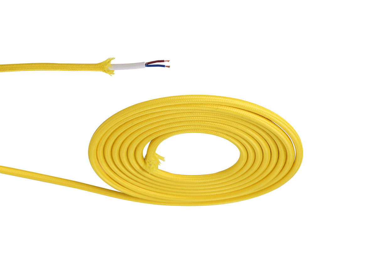 Robson 1m Yellow Braided 2 Core 0.75mm Cable VDE Approved (qty ordered will be supplied as one continuous length)