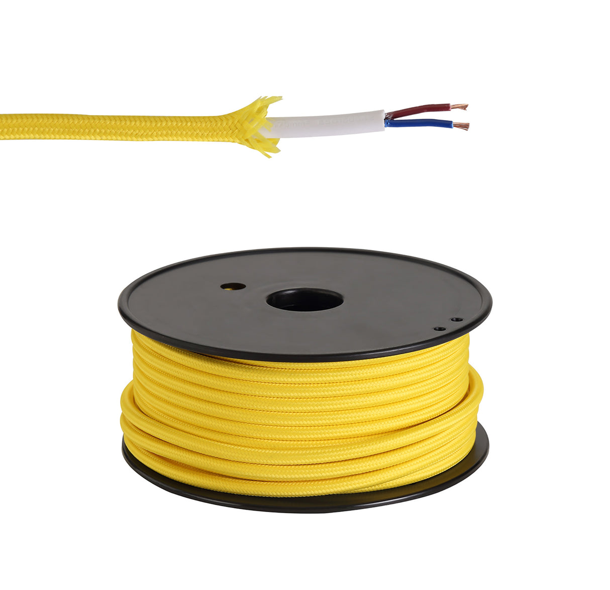 Robson 25m Roll Yellow Braided 2 Core 0.75mm Cable VDE Approved