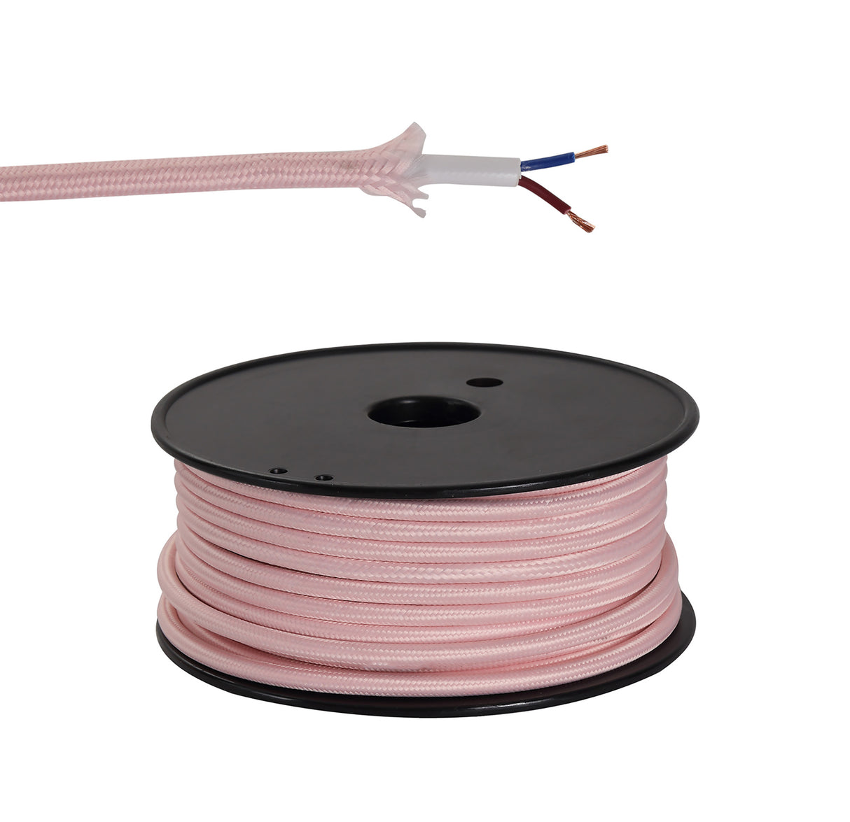 Robson 25m Roll Pink Braided 2 Core 0.75mm Cable VDE Approved