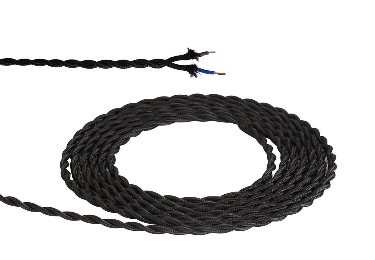 Robson 1m Black Braided Twisted 2 Core 0.75mm Cable VDE Approved (qty ordered will be supplied as one continuous length)