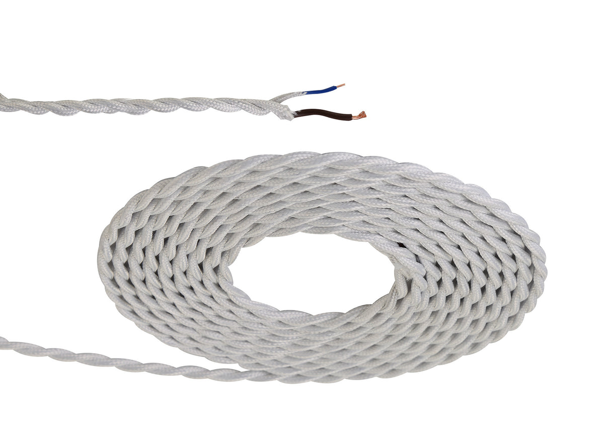 Robson 1m White Braided Twisted 2 Core 0.75mm Cable VDE Approved (qty ordered will be supplied as one continuous length)