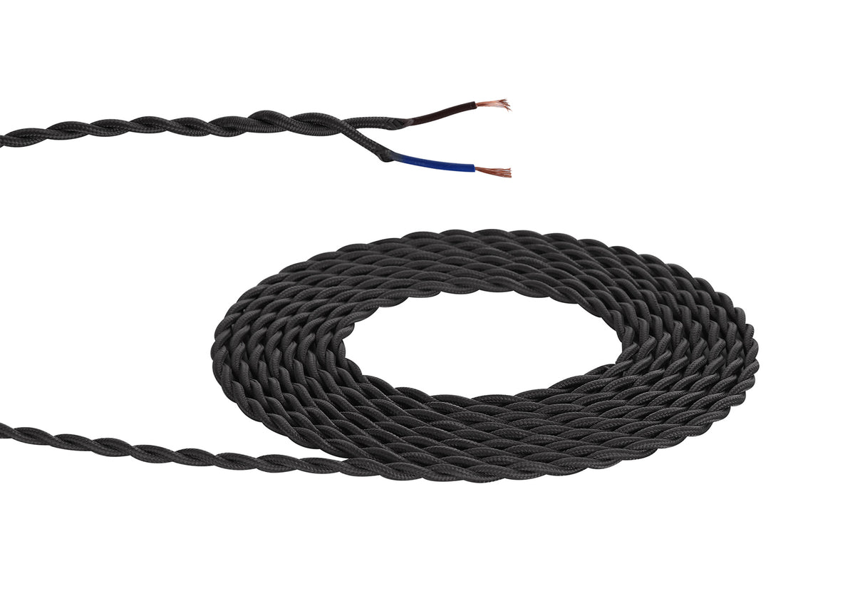 Robson 1m Grey Braided Twisted 2 Core 0.75mm Cable VDE Approved (qty ordered will be supplied as one continuous length)