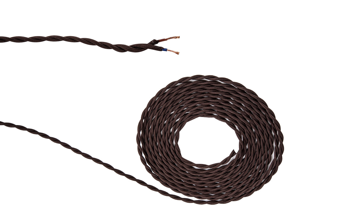 Robson 1m Dark Brown Braided Twisted 2 Core 0.75mm Cable VDE Approved (qty ordered will be supplied as one continuous length)