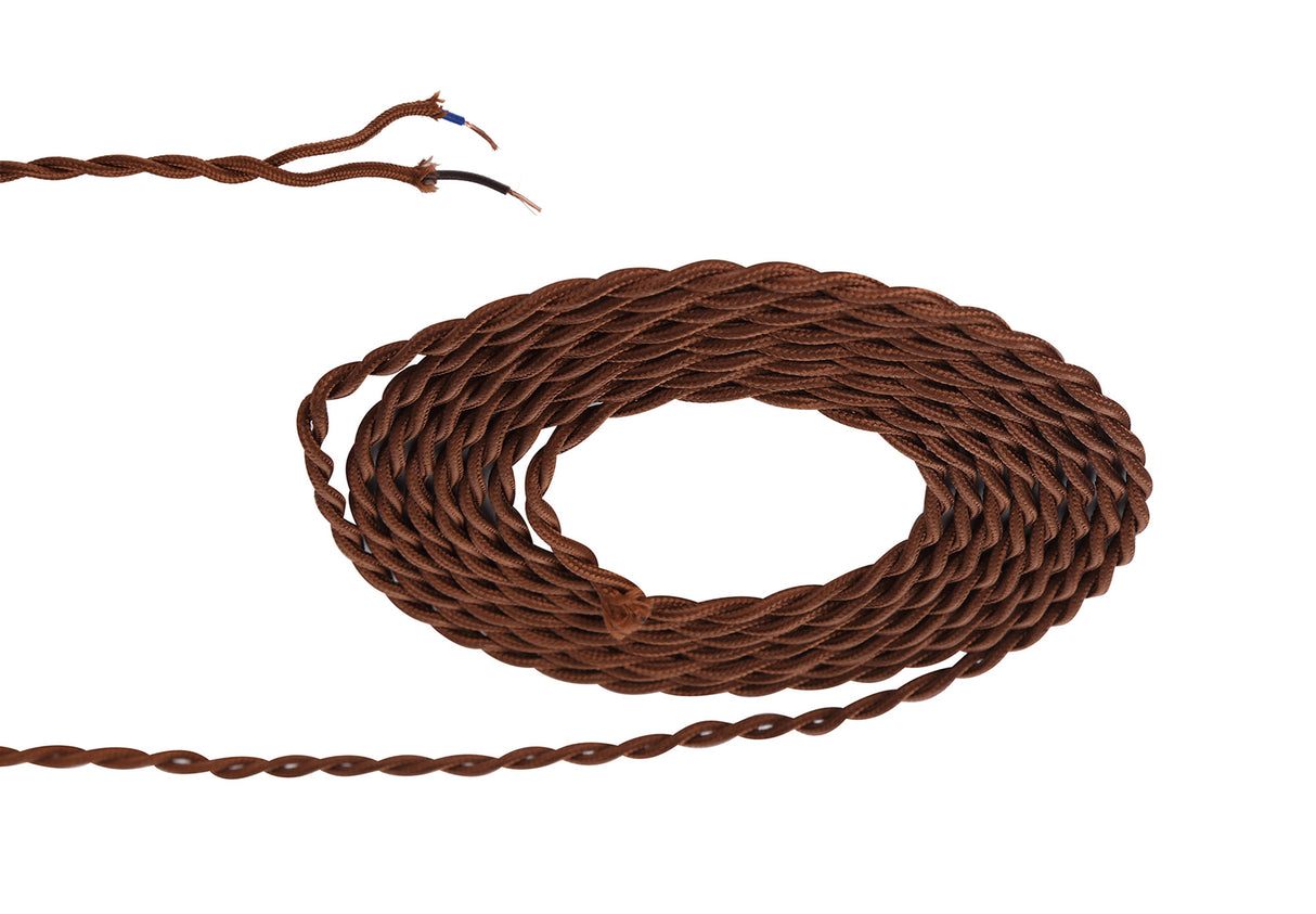 Robson 1m Red Brown Braided Twisted 2 Core 0.75mm Cable VDE Approved (qty ordered will be supplied as one continuous length)