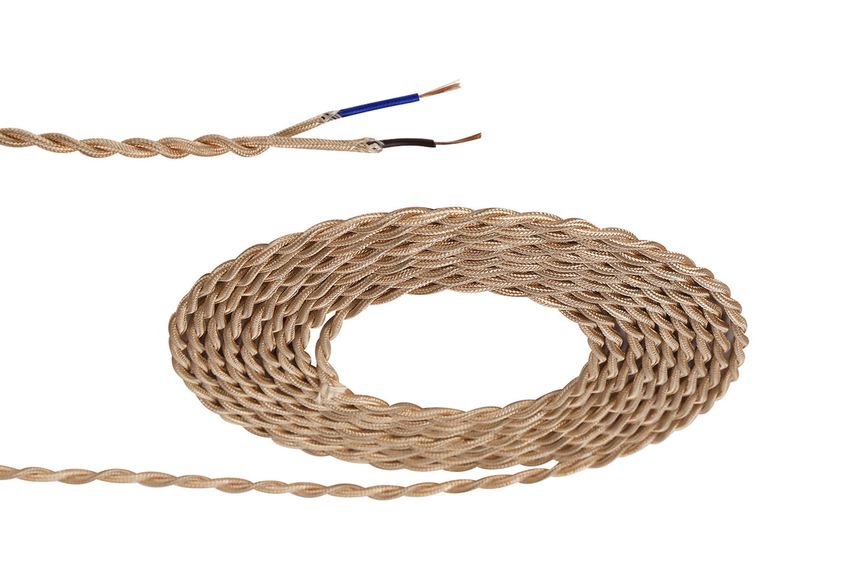 Robson 1m Rose Gold Braided Twisted 2 Core 0.75mm Cable VDE Approved (qty ordered will be supplied as one continuous length)