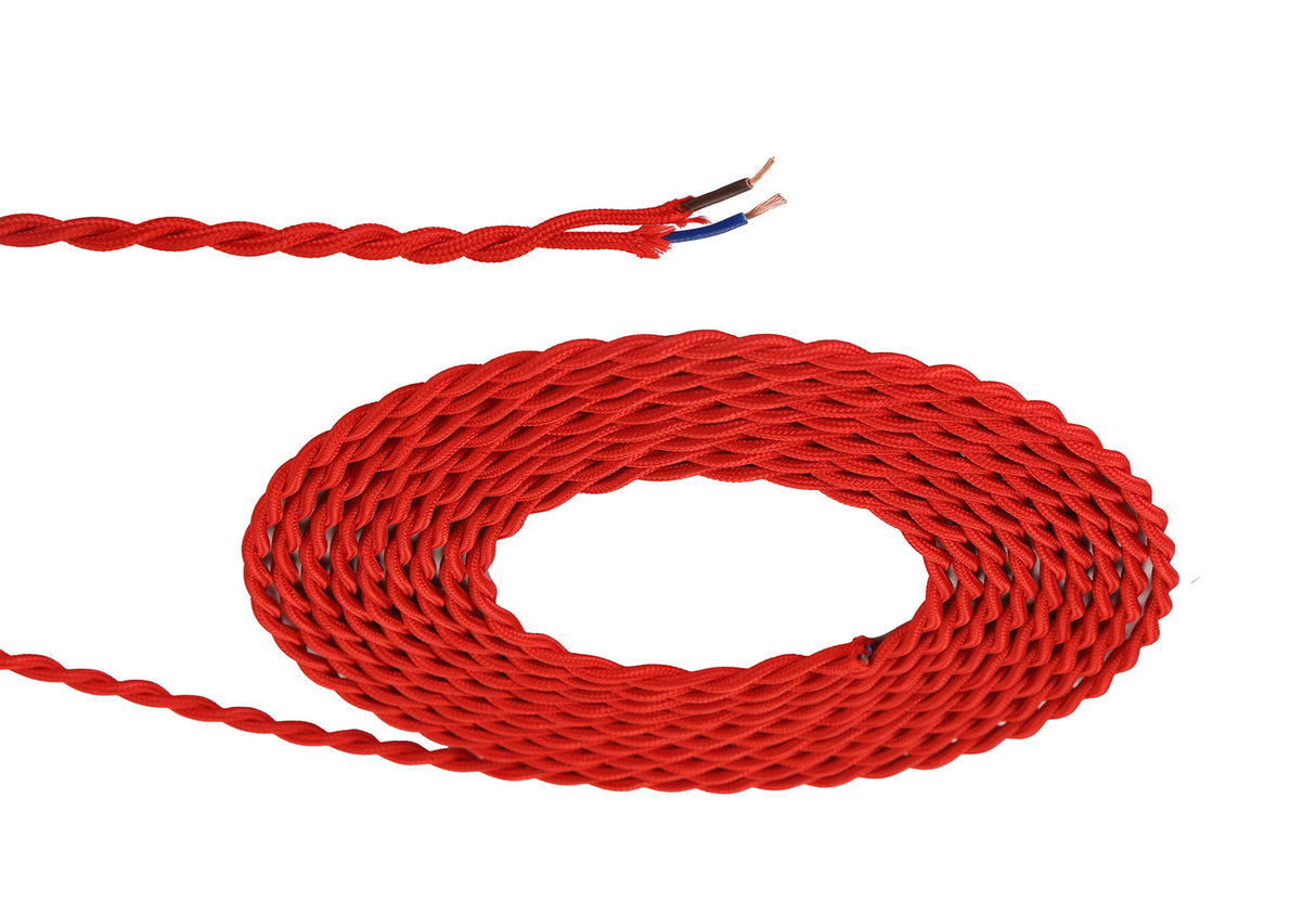 Robson 1m Red Braided Twisted 2 Core 0.75mm Cable VDE Approved (qty ordered will be supplied as one continuous length)